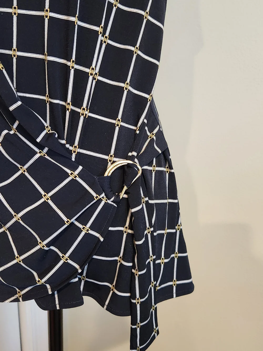 Michael Kors Navy Grid-Print Sleeveless Tie-Waist Blouse